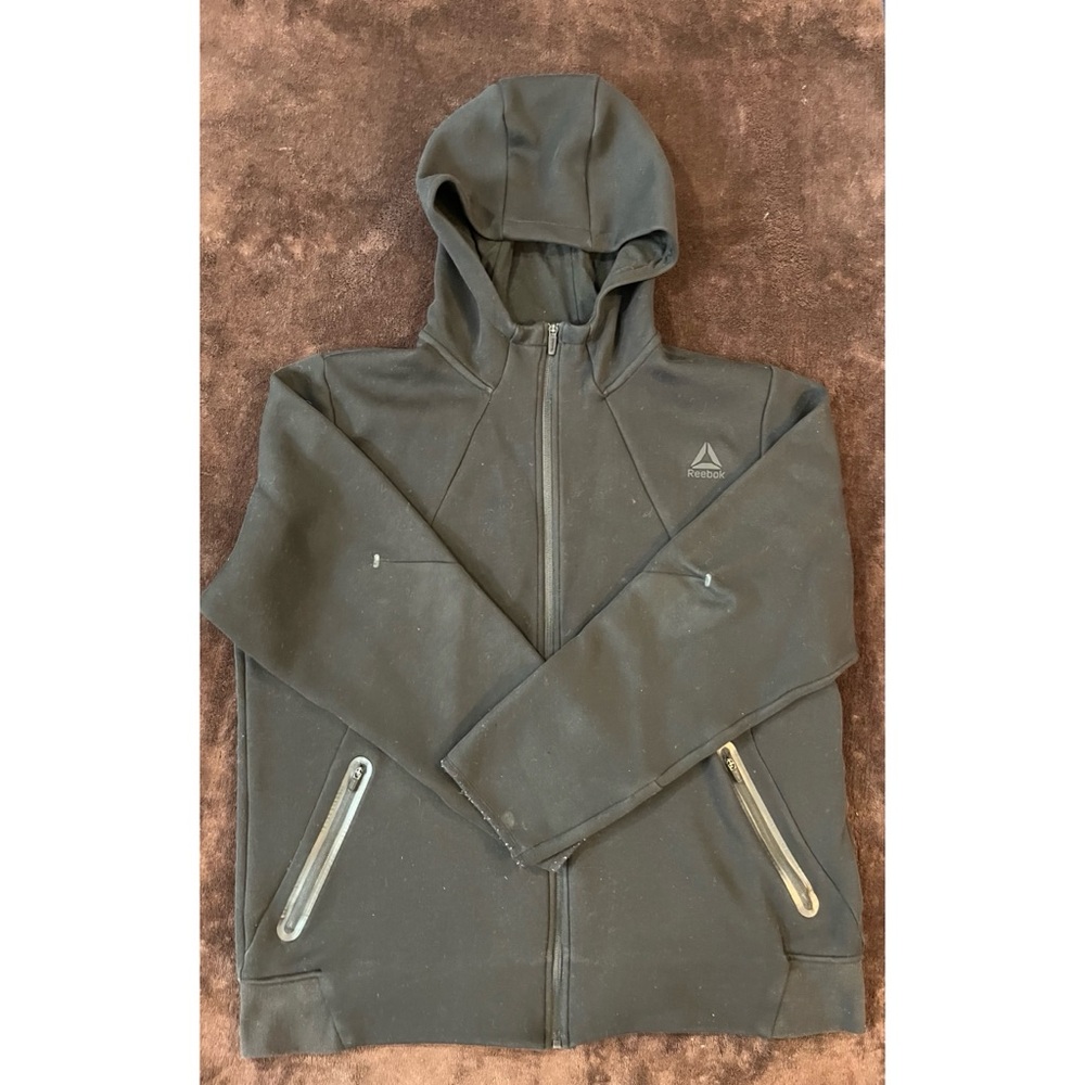 Reebok RBK Momentum Fleece Jacket Mens X-Large Black Full Zip Hooded Soft